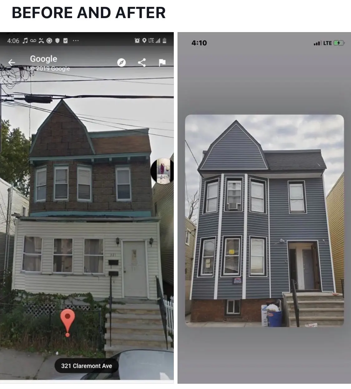 Before and after photo exterior siding Jersey City